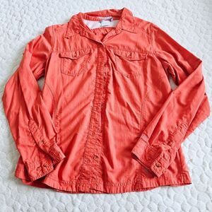 Columbia lons sleeved button up down shirt insect blocker medium peach